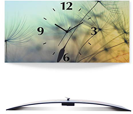 ARTLAND Wanddeko Wanduhr ohne Tickgeräusche Alu Quarzuhr 60x30 cm Rechteckig Lautlos Pusteblume Blumen Sonne Natur Design Modern T5XL