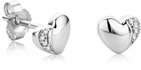 Orovi Schmuck Damen Diamant Herz–Ohrstecker mit 8 natürlichen Diamanten im Brillantschliff in einer Krappen Fassung Zeitlose klassische Ohrringe aus Weißgold 18 Karat (750) Gold