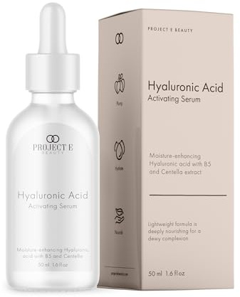 Hyaluronsäure Serum von Project E Beauty | Anti-Aging Hautpflege für Gesicht & Augen | Hydratisiert & glättet | Mit Vitamin C & E | Entfernt Flecken & Falten | Für trockene Haut | 1oz/30ml Flasche