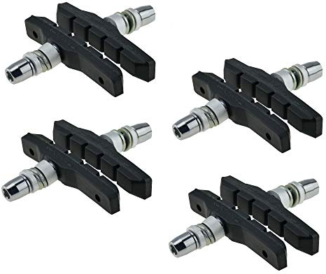 P4B | 4 Paar Geräuscharme Fahrrad Bremsschuhe für V-Brake Felgenbremse | 72 mm | Asymmetrisch | OTC | Mit Bolzen, Gewinde, Befestigungsteilen | Bremsbacken Fahrrad