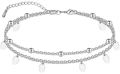 CHIC & ARTSY Damen Fußkettchen 925er Sterlingsilber, Fußkettchen für Damen, mehrschichtige Satelliten-Fußkette