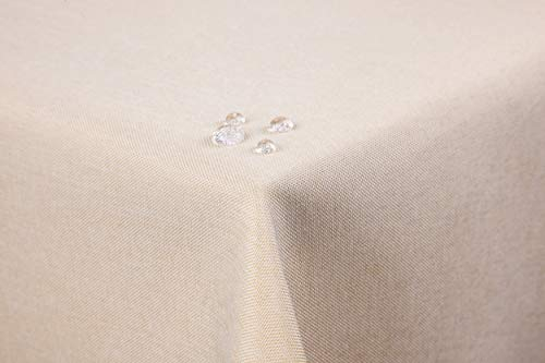 First-Tex Tischdecke Leinenoptik Lotuseffekt abwaschbar mit gerader Saumkante 160x220 oval in Sand/Hellbraun