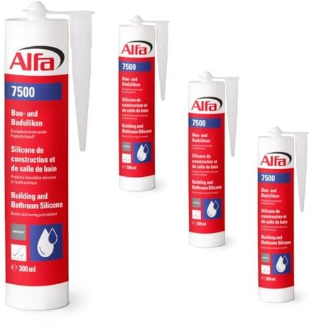 4x Alfa Sanitärsilikon Steingrau Bausilikon witterungs- und UV-beständiger Badsilikon Fugendichtstoff für Innen- und Außenbereich