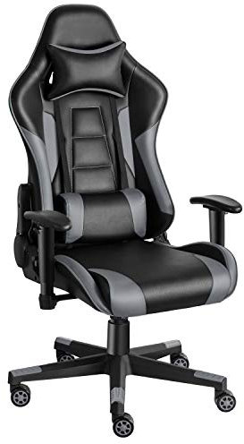 Twomaples Gaming Chair, Ergonomic Office Chairs, Home Games Racing Computer Desk Chairs for Adults & Teenagers, Adjustable Armrest, Height, Angle, 360° Swivel (Black/Gray)