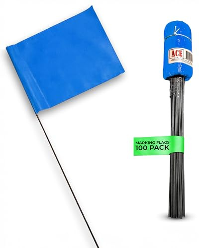 Marking Flags - 4 x 5-Inch Flag on 15-Inch Steel Wire - Fluorescent Blue, 100 Pack - Marker Flags for Irrigation, Sprinkler Flags, Lawn Flags, Yard Flags, Garden Flags, Dog Training, Invisible Fence