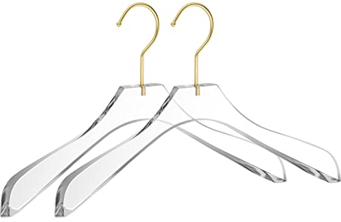 Hochwertige Kleiderbügel aus transparentem Acryl, 2 Stück, gebogen, stilvolle mit goldenen Haken – für Kleider, Anzug Schrank-Organizer Erwachsene robuste (goldener Haken, 2)