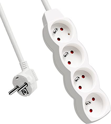 EXTRASTAR Bloc Multiprises 4 Prises, Rallonge 1,5 m 250 V avec sécurité Enfant, Blanc