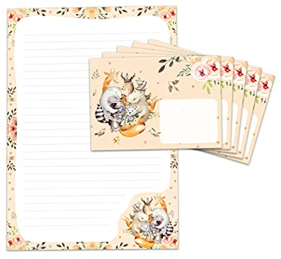 Briefpapier-Set Waldtiere für Kinder Mädchen Jungen Briefblock liniert mit Umschlägen Umschlag (Block A4 mit 25 Blätter + 15 Umschläge)