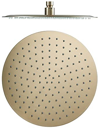 SHUGUANG Regendusche Duschkopf Rund 12 Zoll Kopfbrause Gebürstetes Gold Duschkopf Regenbrause Hochdruck Brausekopf 304 Edelstahl Einbauduschköpfe mit Anti-Kalk Düsen, G1/2