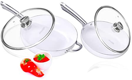 Frying Pan Set, 28cm & 24cm, Non Stick Induction Frying Pans with lids, for All hob Types
