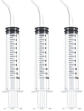 3 PCS Dental Irrigation Syringe 12cc Disposable Graduated Cleaning Oral Irrigator With Curved Tip for Tonsil Stones - Feeding Injection Tool