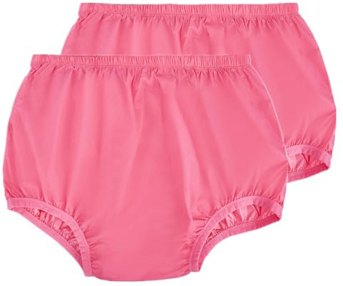 AQX Adult Leakproof Underwear for Incontinence, Washable Low Noise Reusable Adult Diaper Cover, Grey Plastic Pants Cover Unisex 2Pcs, Pink, XXL
