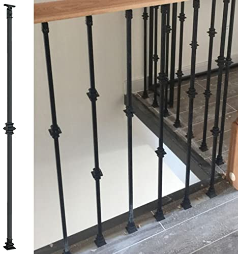 Geländer Außen/Innen Treppengeländer Schneidbares Geländer-Baluster-Treppendeck, Quadratische Schwarze Eisenspindeln mit Schuh, Bauernterrassen-Balustraden-Set Im Europäischen Stil für Den Innen- und