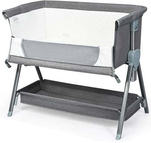 RELAX4LIFE Culla Neonato Fianco Letto, Culla Next to Me con Cinghia Fissagio, Regolabile In Altezza 6 Posizioni, Lettino Bambino con Materasso Imbottito, Fino a 12 kg