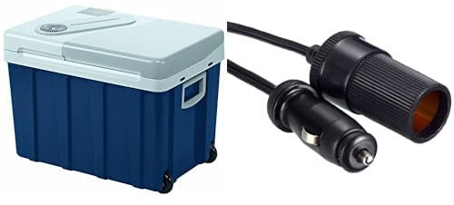 Mobicool 9105302940 Réfrigérateur thermoélectrique portable W40 AC/DC avec roues, bleu, environ 39 litres & Y03, Câble de rallonge prise 12V et prise allume-cigares, 280cm