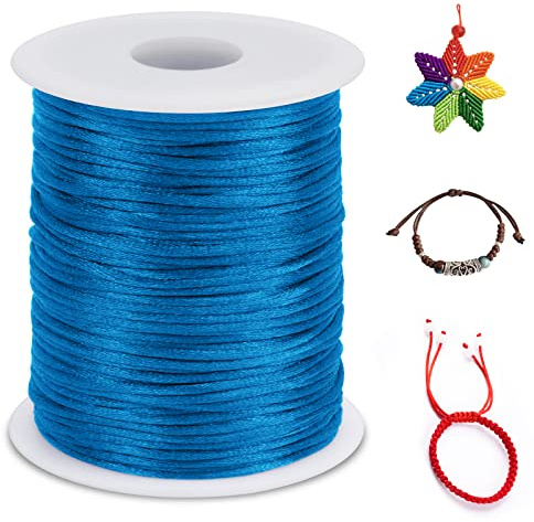 LEREATI Nylon Cord 2.5mm x 100m, Satin Cord Nylon String Macrame Cord, Coloured Beading Thread String for Making Bracelet, Necklace, Chinese Knot, Jewellery (Lake Blue)