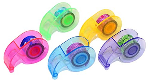 MeiyiZheng 5 Pcs Desktop Tape Dispenser Fun Adhesive Roll Holder Mini Tape Dispenser for Arts, Home, School and Office Use, Color Glitter Tape Included (Random Color)