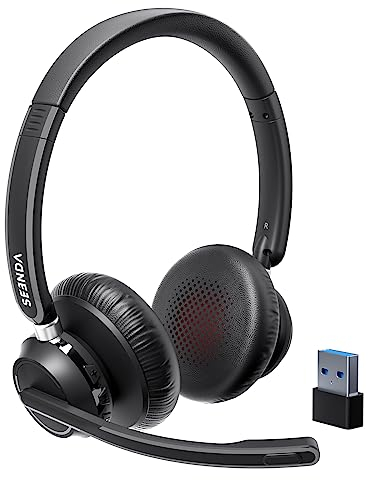 Cuffie Wireless con Microfono – Cuffie Bluetooth V5.3 &USB Dongle con Cancellazione del Rumore AI & Disattivazione, 30 Ore di Riproduzione, Laptop per Telefoni Cellulari/Skype/Call Center/Ufficio