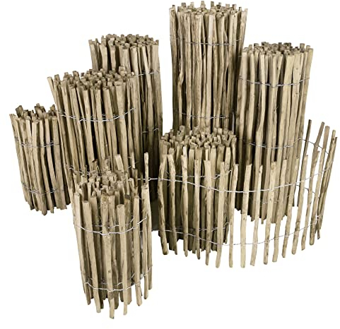 Kastanienzaun Staketenzaun aus Haselnuss Nicht imprägniert 7 Größen Höhen 50 cm - 120 cm Länge: 5 Meter 7-8 cm gut gespaltenen Stäben sicheren Spitzen (50x500cm 7-8cm)