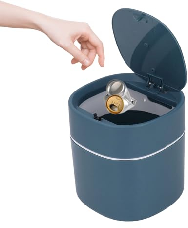 Tissting Mini Poubelle avec Couvercle Escamotable 1.5L Bleu - Compacte et Polyvalente pour Bureau, Salle de Bain, Chambre et Cuisine, Facile à Nettoyer et à Utiliser