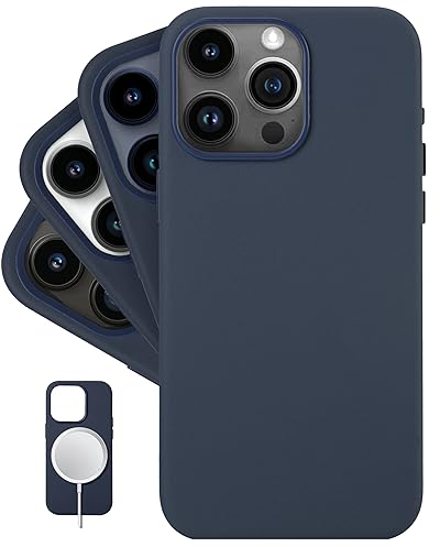LONLI Classic - (for iPhone 15 Pro Max) - European Nappa Leather Phone Case - Smoothen and Soften Over Time - Compatible with Magsafe - Midnight Blue