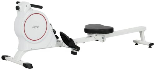 SPORTNOW Máquina de Remo Magnético Plegable para Casa 180x48x60 cm Blanco | Pantalla LCD, Resistencia de 8 Niveles, 2 Ruedas, Carga 130 kg, para Gimnasio, Acero