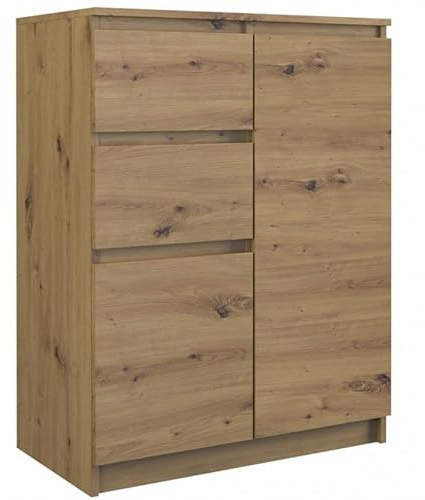CDF Commode Compacte 2 Portes et 2 Tiroirs Meuble de Rangement Étroit Salon Chambre Bureau 70 x 40 x 97 cm - Chêne Artisan