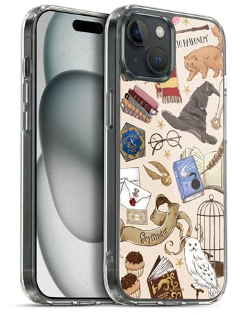 Head Case Designs Officially Licensed Harry Potter Hogwarts Pattern Deathly Hallows XXXVII Gel Case [Military Grade Protection] Compatible With Apple iPhone 15 Plus