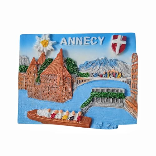 3D Annecy France Kühlschrankmagnet, Reise-Souvenir, Kühlschrank-Dekoration, magnetischer Aufkleber, handbemalt, Bastelsammlung
