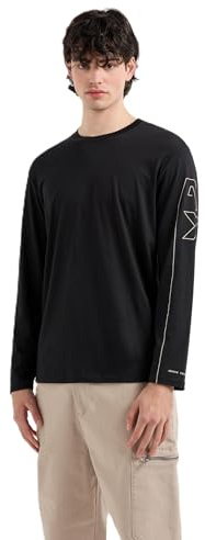 Armani Exchange Herren Long Sleeve Tee with Embroidered Ax Logo Down The Arm Regular Fit Pima Cotton Jersey T-Shirt, Schwarz, L EU