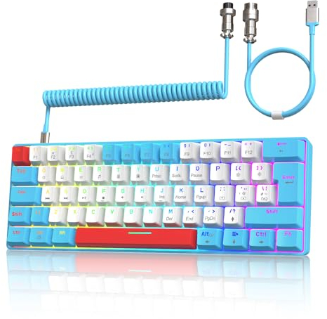 ZIYOU LANG T60 Wired Gaming-Tastatur mit Spiral USB-C Kabel - Kompakt 60% UK Layout(QWERTY) Mechanische Tastatur, 19 Rainbow RGB Backlit Mini 62 Tasten Linearer Red Switch für PC/Mac/PS4 - Biene