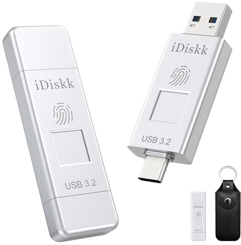 iDiskk SSD Clé USB haute vitesse avec cryptage d'empreintes digitales pour iPhone 15/15 Plus/15 Pro/15 Pro Max, USB C, iPad, MacBook, ordinateurs portables, Android et PC, sauvegarde de photos et