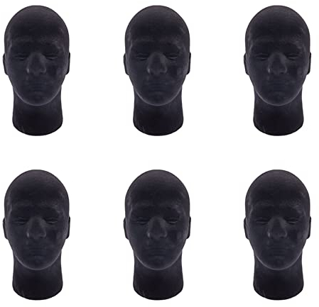 Aposous 6 x männliche Schaufensterpuppe aus Schaumstoff, für Perücken, Brillen, Kappen, Präsentationsständer, Schwarz