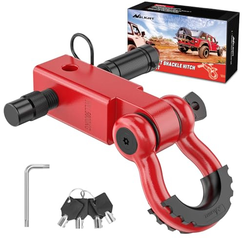 Nilight Anti-Theft Shackle Hitch Receiver 2Inch 45000 LBs Breaking Strength 3/4 Anti-Theft D Ring Shackle 5/8 Trailer Hitch Lock Pin Heavy Duty Solid Towing Kit for Trucks Off Road (Red)