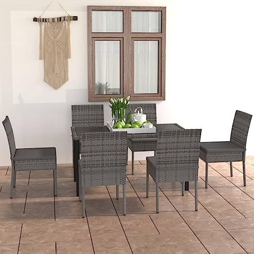 Rlxzsn Outdoor-Essgruppe Tisch und Stühle 7-TLG Gartenmöbel Outdoor Möbel Balkonmöbel Set Terassenmöbelset Lounge-Set Wetterfest Langlebig und Stabil Grau und Schwarz(Tisch: 140x70x73 cm)