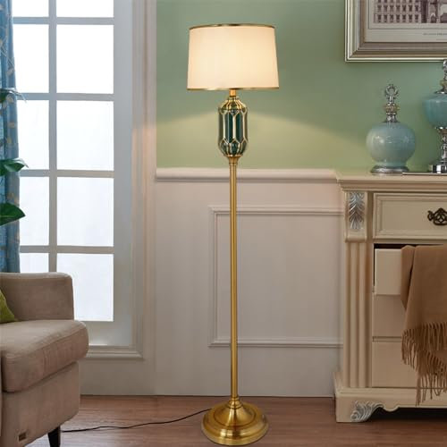 Mengjay Lampadaire Abat-jour en Tissu,Lampadaire Vintage,Lampe Sur Pied de Chambre à Coucher,Interrupteur à Pied,Lampe sur Pied en Métal Lampe de Lecture pour Salon, Chambre, Bureau (Vert)
