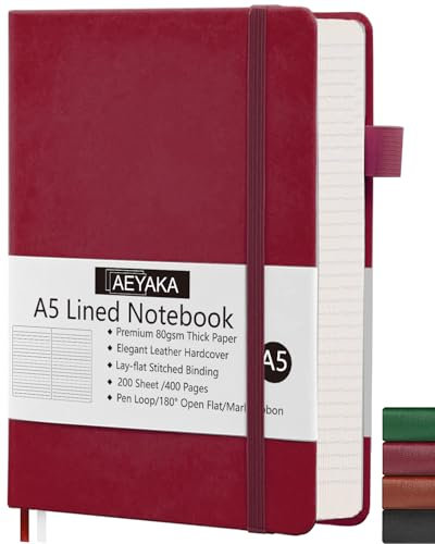 AEYAKA Liniert notizbuch A5 Journal Notizbuch A5 Liniertes Tagebuch Hardcover und Elastischem Verschlusst Stifthalter PU-Lederhülle Thick 80gsm Paper, 15 x 21 cm (Liniert, Wein-400)