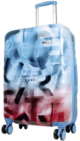 Warenhandel König Hartschalen Koffer Trolley Revona Blau Pink mit tollem Print Motiv und Dehnfalte, Größe L