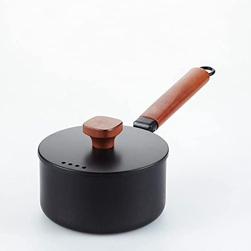 Durable 2L Leche Olla Mango De Madera Estufa De Gas Cocina De Inducción Bebé Desayuno Leche Café Cacerola Utensilios De Cocina Hierro Fundido Antiadherente Olla De Sopa