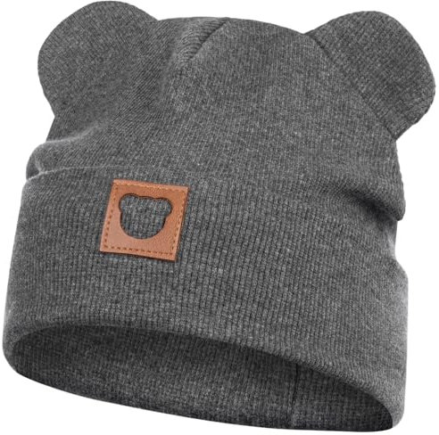 Smarilla Mütze Übergangsmütze Junge Mädchen Herbstmütze Frühlingsmütze Beanie Ohren gerippt, Größe: 50-52, Farbe: Graphitgrau