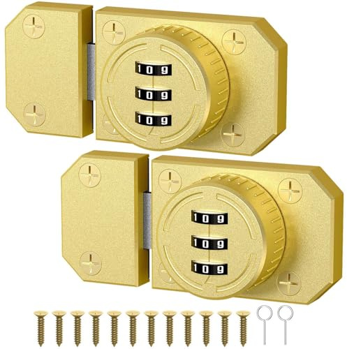 MeBantoo Cabinet Lock with Combination, 3-Digit Password Closet Door Lock, Zinc Alloy Mechanical Combination Latch with Screws for Barn One-Way Door, Drawer, Office File Cabinet (2, Gold)