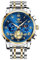OLEVS Bicolor Armbanduhr Herren Blau Zifferblatt Edelstahl Herrenuhr Wasserdicht Leuchtende Großes Metallarmband Männer Uhr mit Mondphase Römische Zahlen Analog Uhr für Herren Chronograph Geschenke