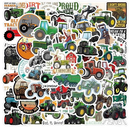 SUNYOVIME Traktor Sticker,60 Stück Traktor Aufkleber Set Wasserfeste Vinyl Sticker Graffiti Aufkleber für Laptop Skateboard Koffer Helm Auto Fahrrad Handy,Geschenk für Kinder Teenager Erwachsene