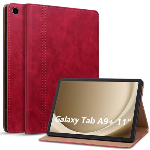 ONETHEFUL Cover per Samsung Galaxy Tab A9+/A9 Plus 2023 Custodia per Tablet in Pelle PU con Slot per Schede di Supporto, Flip Cover Samsung Galaxy Tab A9 Plus SM-X210/X215/X216 11 Pollici Rosso