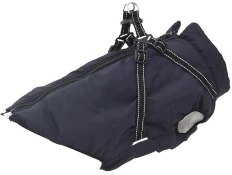 vidaXL Hundemantel mit Geschirr Wasserdicht Marineblau L68, Hundemantel Winter, Hundejacke mit Geschirr, Welpenmantel mit Geschirr