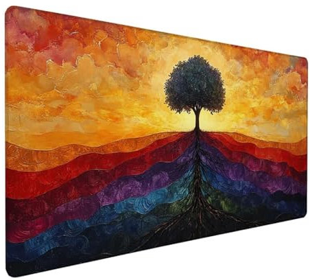 Blau Mousepad XXL 800 x 400 x 3 mm, Groß Gaming Mauspad Baum Muster, Schreibtischunterlage mit Rutschfeste Gummibasis, Wasserfest Mouse Pad Vernähte Kanten Design, Büro Deko, Geschenke für Frauen Z-11