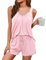 Uniexcosm Pyjama D'Été Sexy pour Femme Pyjama Court Femme Pigiama Di Cotone Donna Cravate en V avec Dentelle Rose XL
