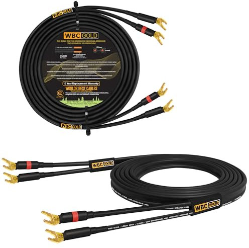 WORLDS BEST CABLES 6 Foot WBC-GOLD-LOCAP-SPKR-12 AWG - Low-Capacitance - Low-Inductance - High Purity OFC - Audiophile HiFi Speaker Cable Pair with Eminence Gold Spade Plugs
