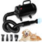 Soffiatore per Cani Asciugacapelli per Cani 2800W Phon per Cani Silenzioso Asciugatrice per Cani Velocità e Temperatura Regolabili Asciuga Cane Professionale Asciugatore per Cani con 4 Ugelli (Nero)