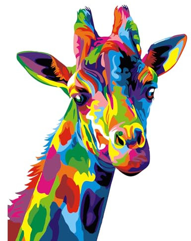 Modojuny Malen nach Zahlen für Erwachsene und Kinder, Paint by Numbers Kit mit Acrylpigment und Pinseln, Geschenk und Wanddekoration, 30 x 40 cm Bunte Giraffe (ohne Rahmen) – ab 9 Jahren